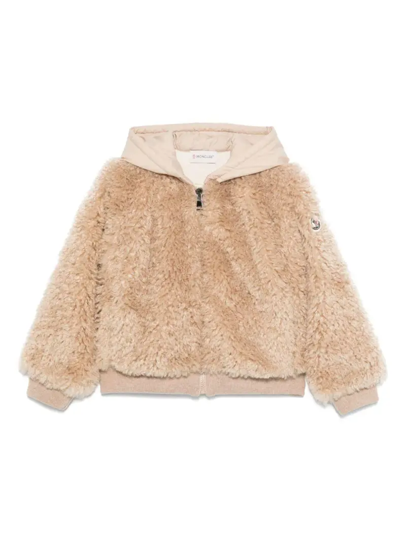 Felpa Teddy Beige con Cappuccio e Zip