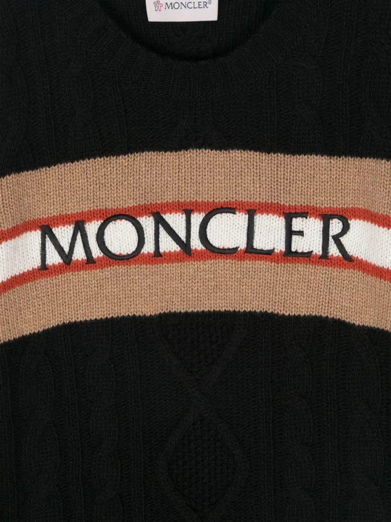 Maglione nero banda con logo ricamato miniatura 3