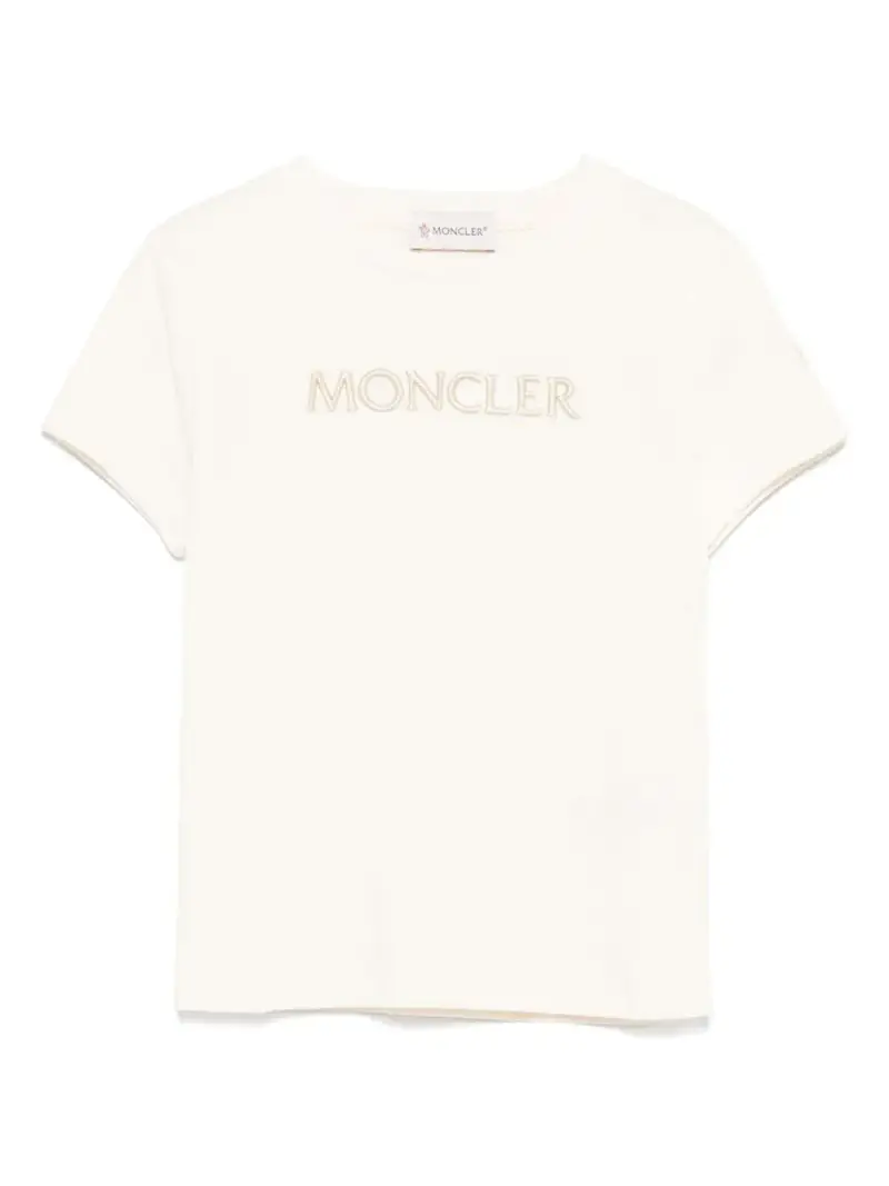 T-shirt Beige Chiaro con Logo Ricamato