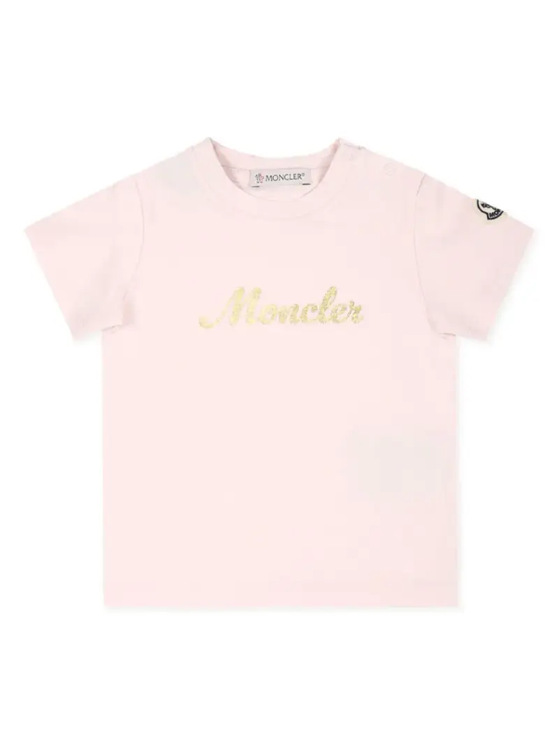 T-shirt rosa logo glitter frontale neonata