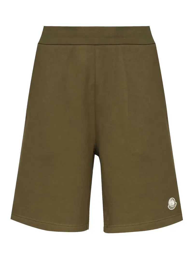 Pantaloncini di cotone con logo Verde Scuro