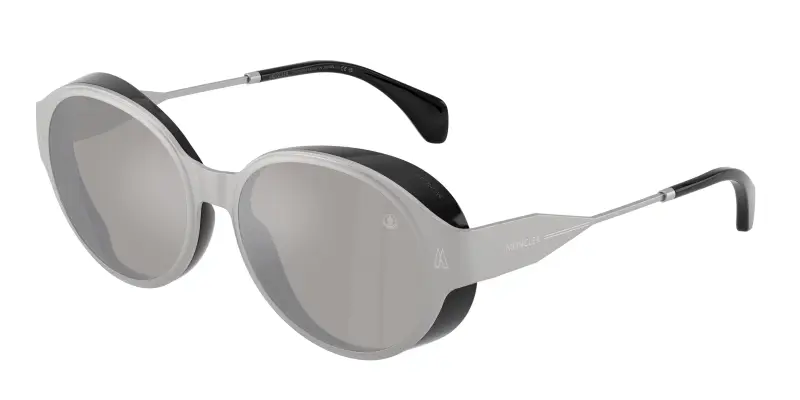 Unisex Moncler ME4005T AUROS 10046G Occhiali da sole Titanio Argento Argento Rotonda Normale