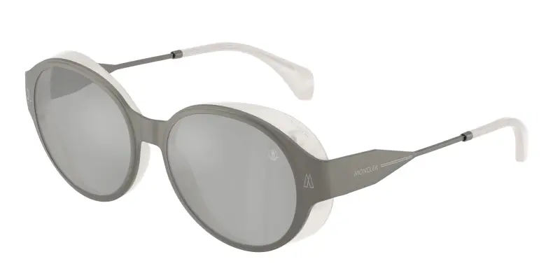 Unisex Moncler ME4005T AUROS 10058V Occhiali da sole Titanio Grigio Argento Rotonda Normale