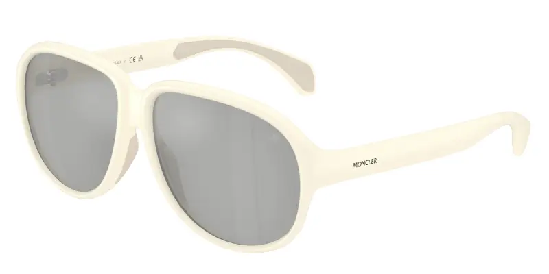 Unisex Moncler ME8001 HALCYONNE 50028V Occhiali da sole Iniettato Bianco Grigio Pilot Specchiate