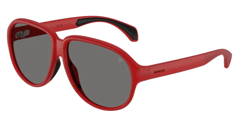 Unisex Moncler ME8001 HALCYONNE 500581 Occhiali da sole Iniettato Rosso Grigio Pilot Polarizzata