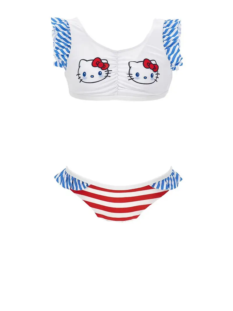 Costume Due Pezzi Con Stampa Rosso