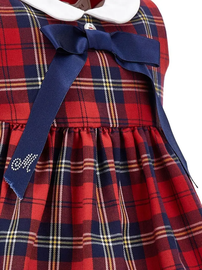 Abito a quadri rubino e blu navy con fiocco miniatura 3