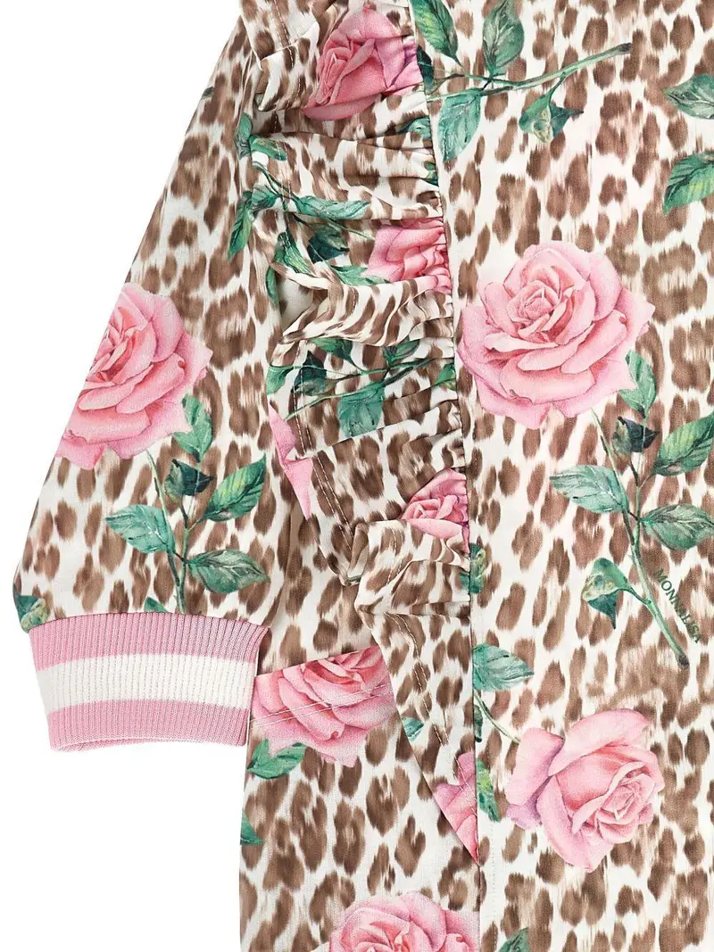 Abito Beige a Fiori con Ruches e Stampa Leopardata miniatura 3