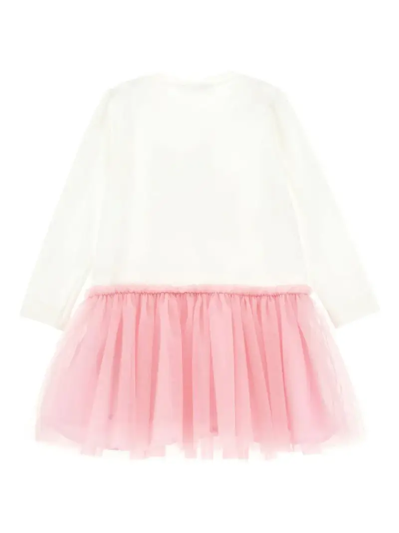 Monnalisa Kids Abito Bianco con Gonna in Tulle e Stampa Cartoon miniatura 2