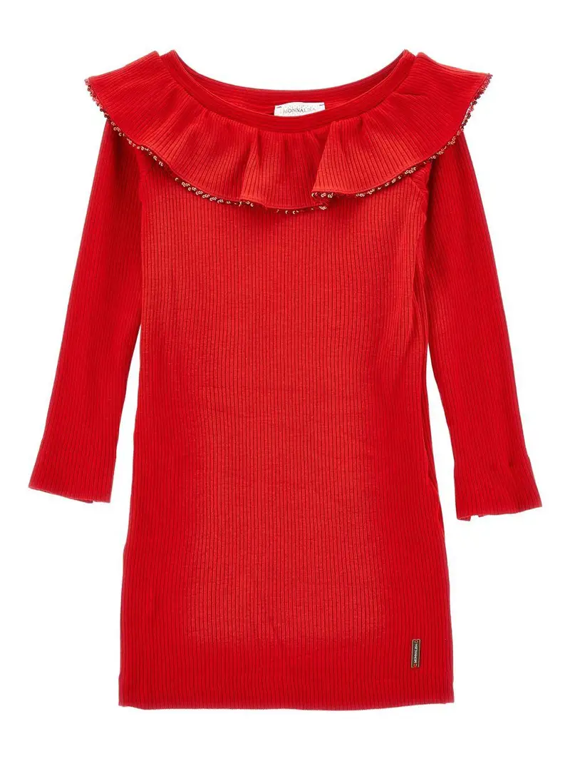 Abito Rosso Brillante in Maglia a Coste