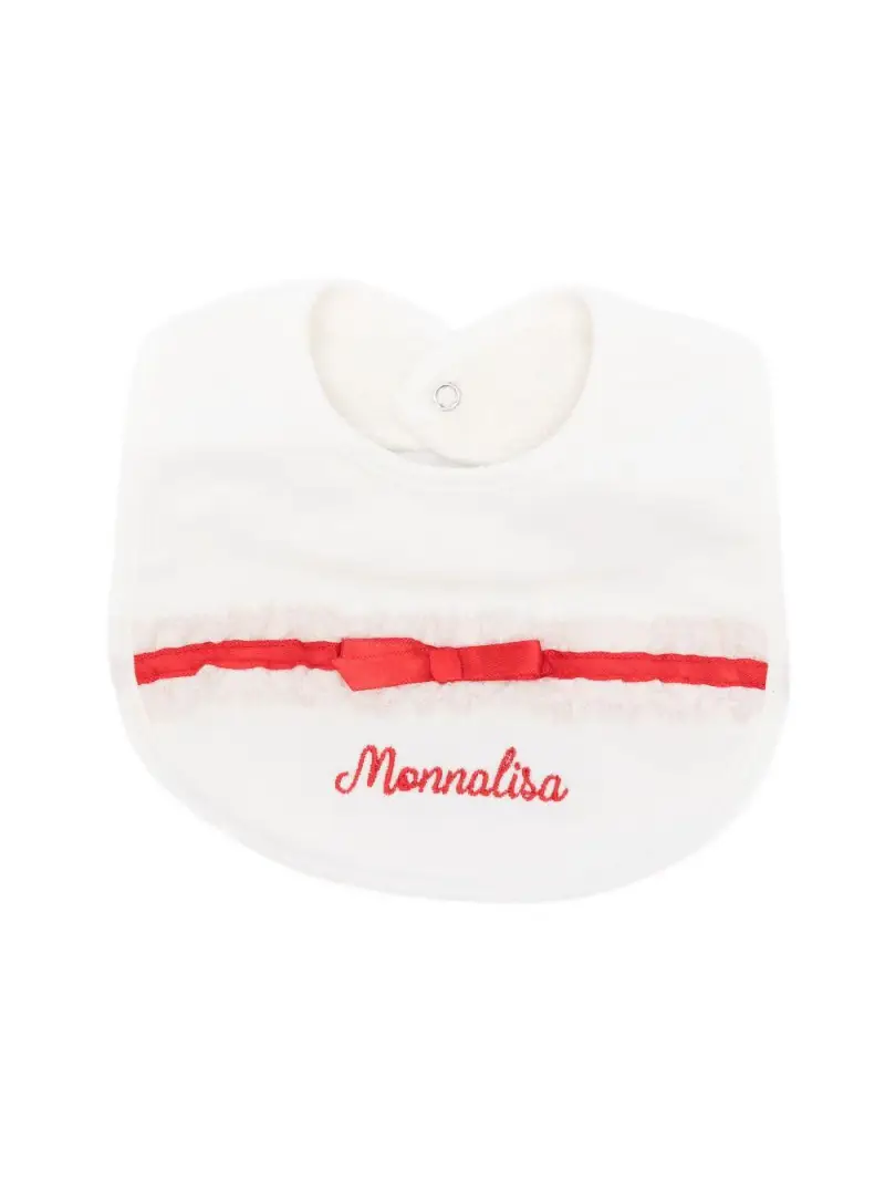 Bavaglino con Bordo in Pizzo e Nastro Rosso Bianco