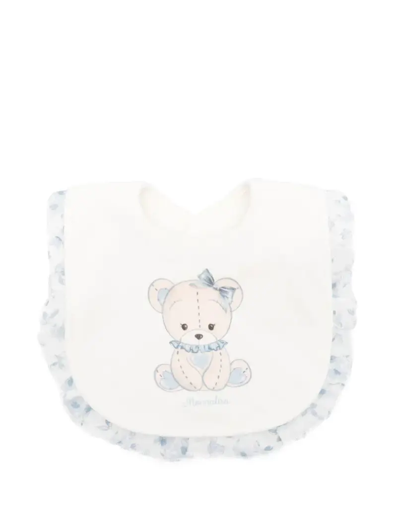 Bavaglino Neonato con Stampa Orsetto e Ruches Bianco