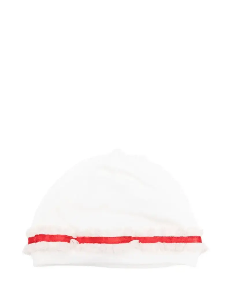 Berretto Bianco e Rosso con Nastro in Pizzo miniatura 2