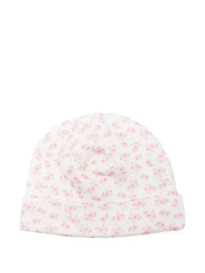 Berretto panna e rosa in cotone con stampa rose