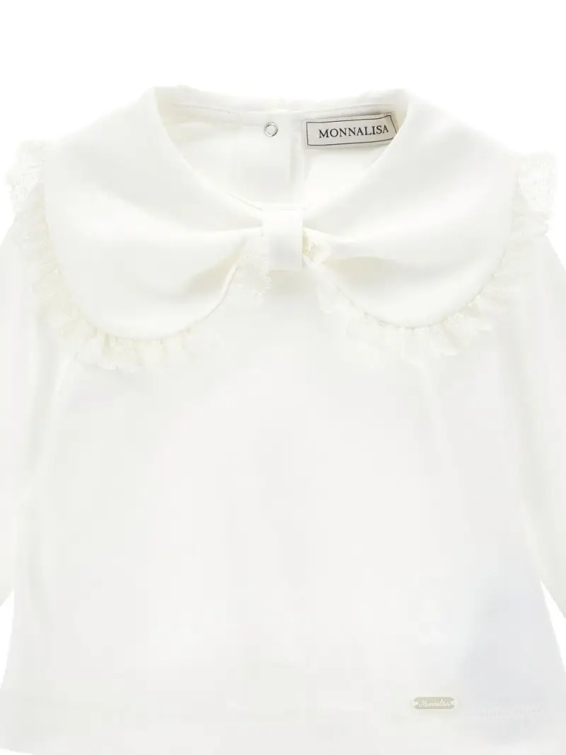 Blusa panna con fiocco e placca logo miniatura 3