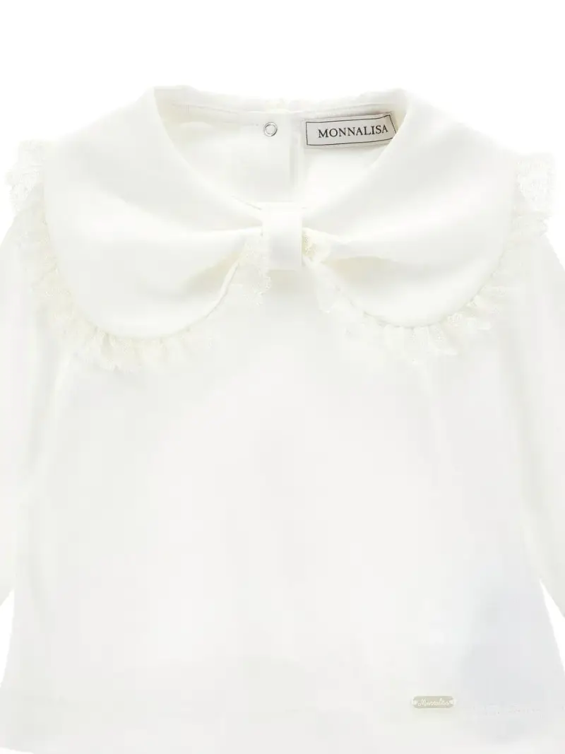Blusa panna con fiocco e placca logo miniatura 3