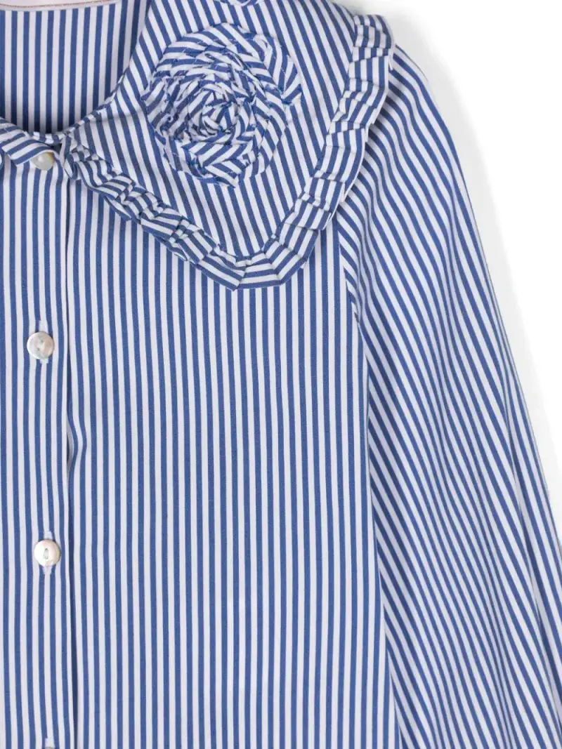 Camicia gessata blu ricami colletto Celeste miniatura 3