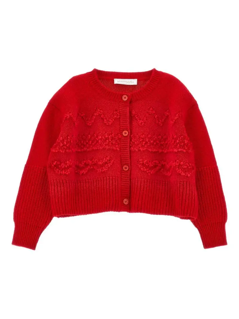 Cardigan Rosso con Bottoni e Motivo a Cuori