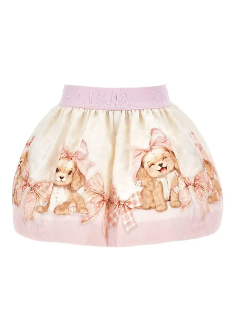 Gonna bianca svasata con stampa grafica e vita elasticizzata Rosa miniatura 3