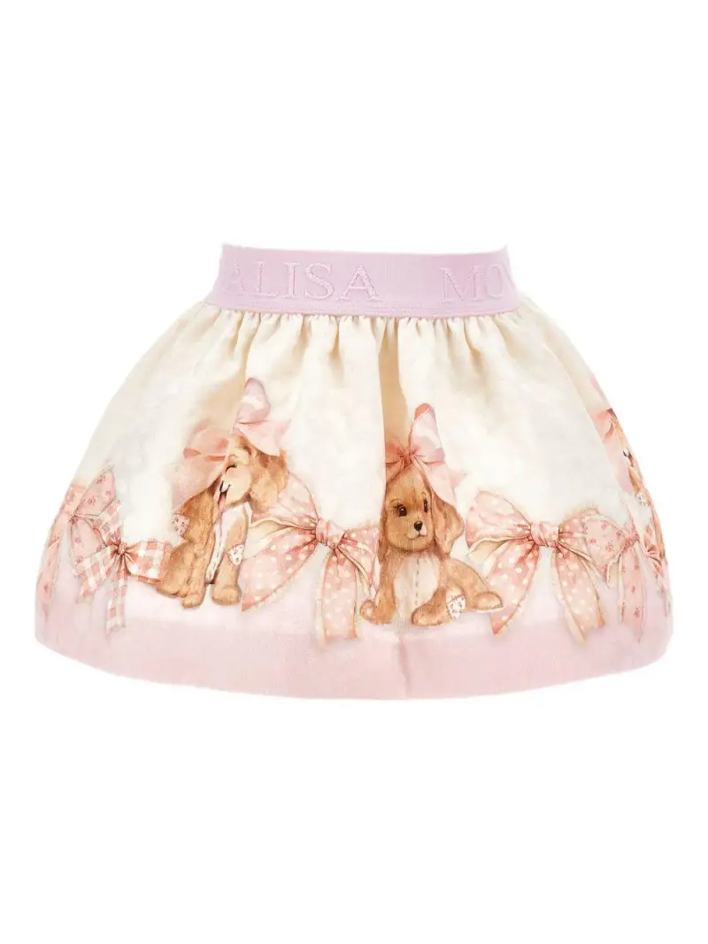 Gonna bianca svasata con stampa grafica e vita elasticizzata Rosa