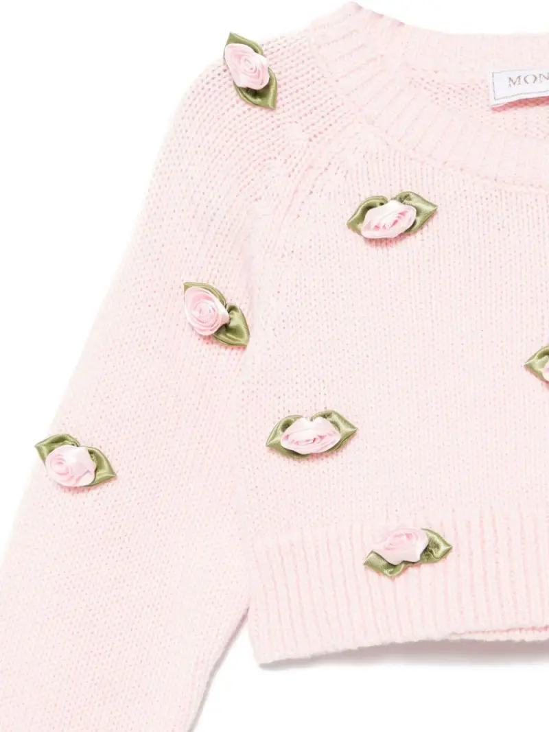 Maglione rosa con applicazione roselline rosa miniatura 3