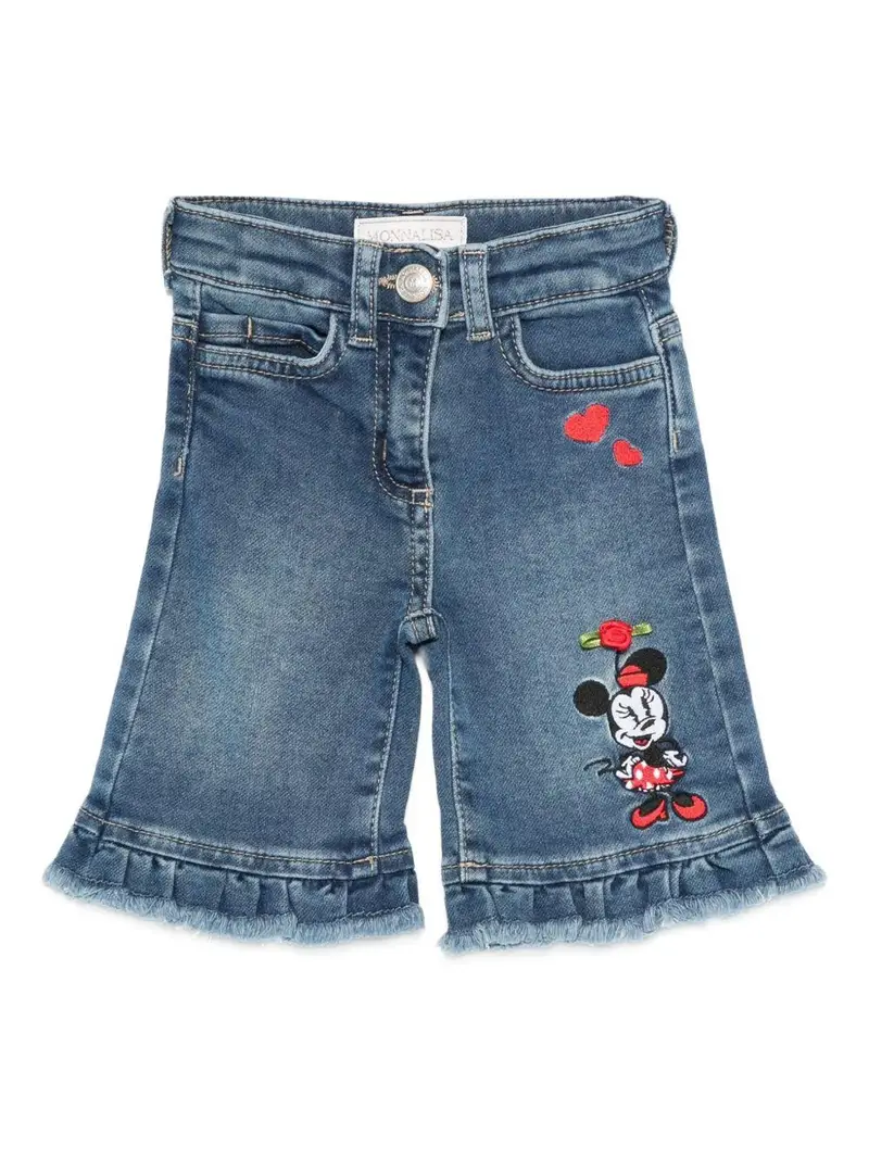 Pantaloni blu Minnie con ruches e ricamo Blu stone