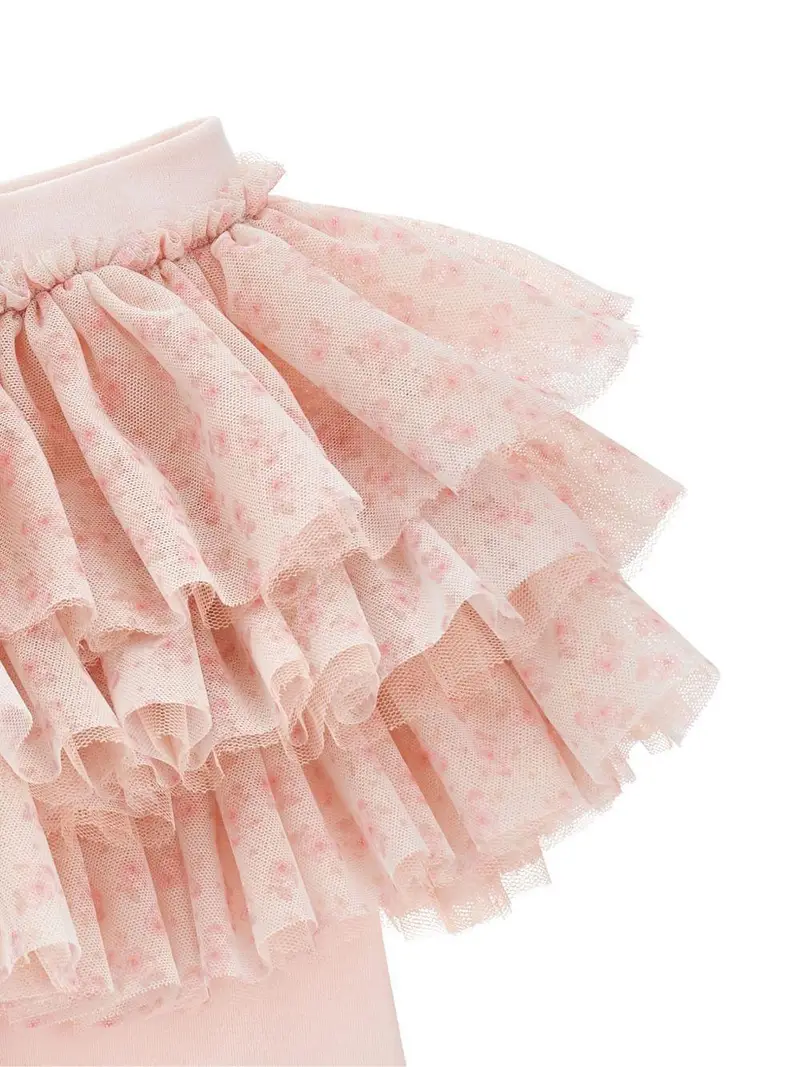 Set Pantaloni Rosa con Fiocco e Ricamo Floreale Panna miniatura 3