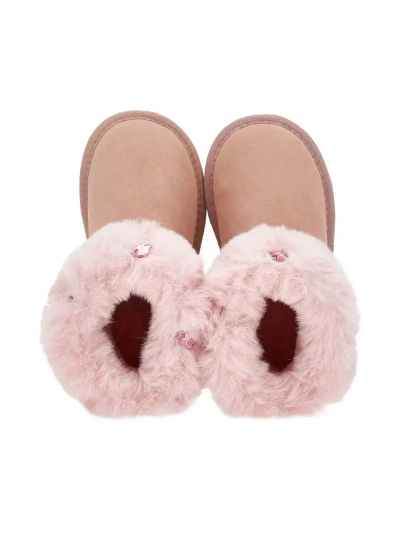 Stivali Marrone con Strass e Punta Tonda Rosa miniatura 2