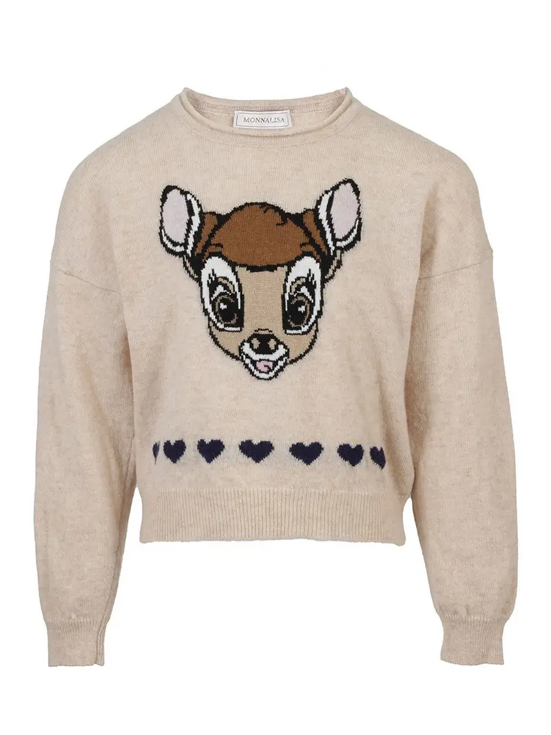 Maglione con cerbiatto intarsiato Beige
