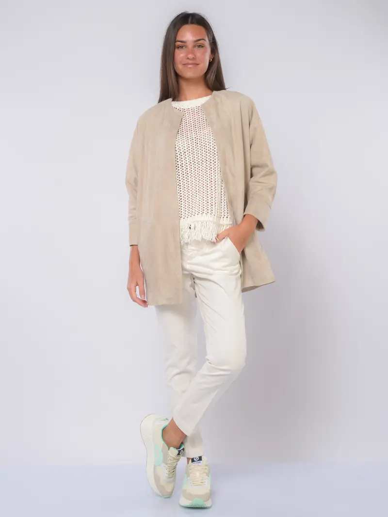 giubbino da donna Mono aperto in vera pelle scamosciata BEIGE miniatura 2
