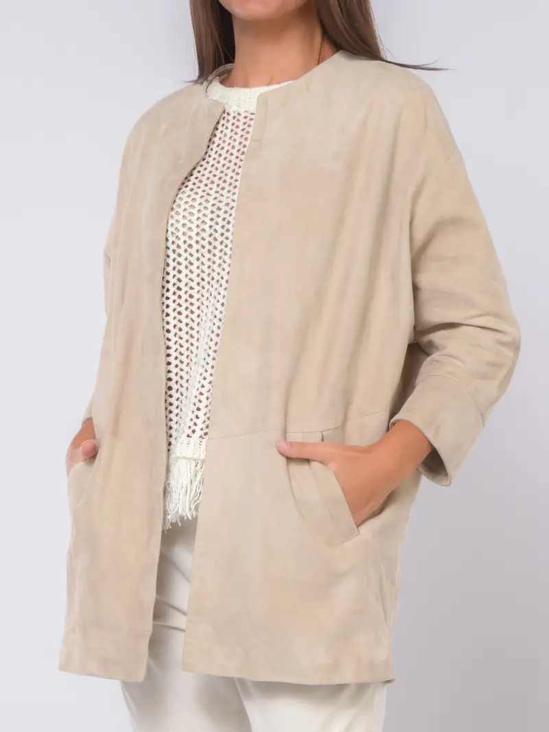 giubbino da donna Mono aperto in vera pelle scamosciata BEIGE