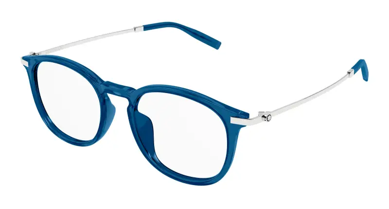 Uomo MB0375OA 004 Montature da vista Acetato Blu Trasparente Rotonda