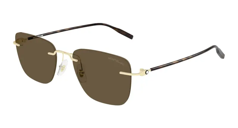 Uomo Montblanc MB0470S 003 Occhiali da sole Metallo Oro Marrone Squadrata