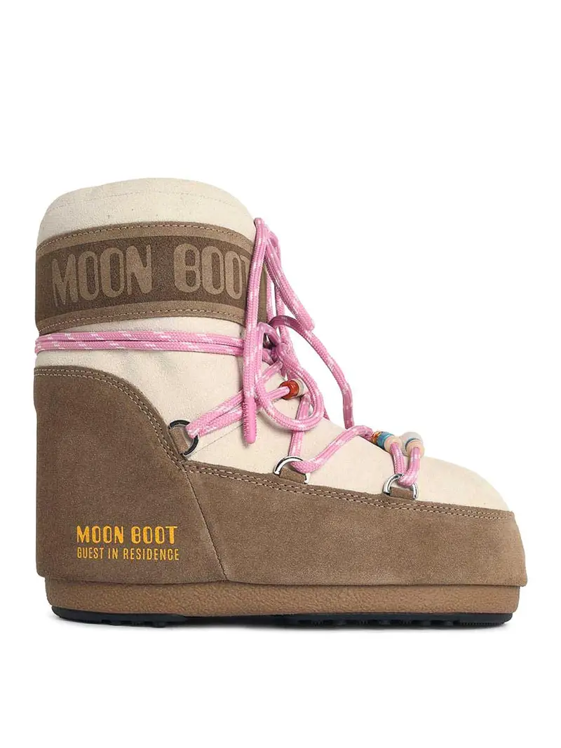 Moon Boot Basso In Pelle Scamosciata Beige