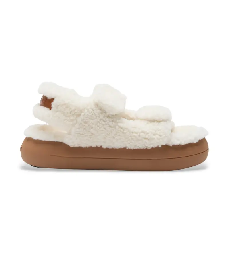 per donna 80D2420020 Sandali in pelle di montone bianco sporco (36), Basso, 1 a 3 cm, Velcro, Casual