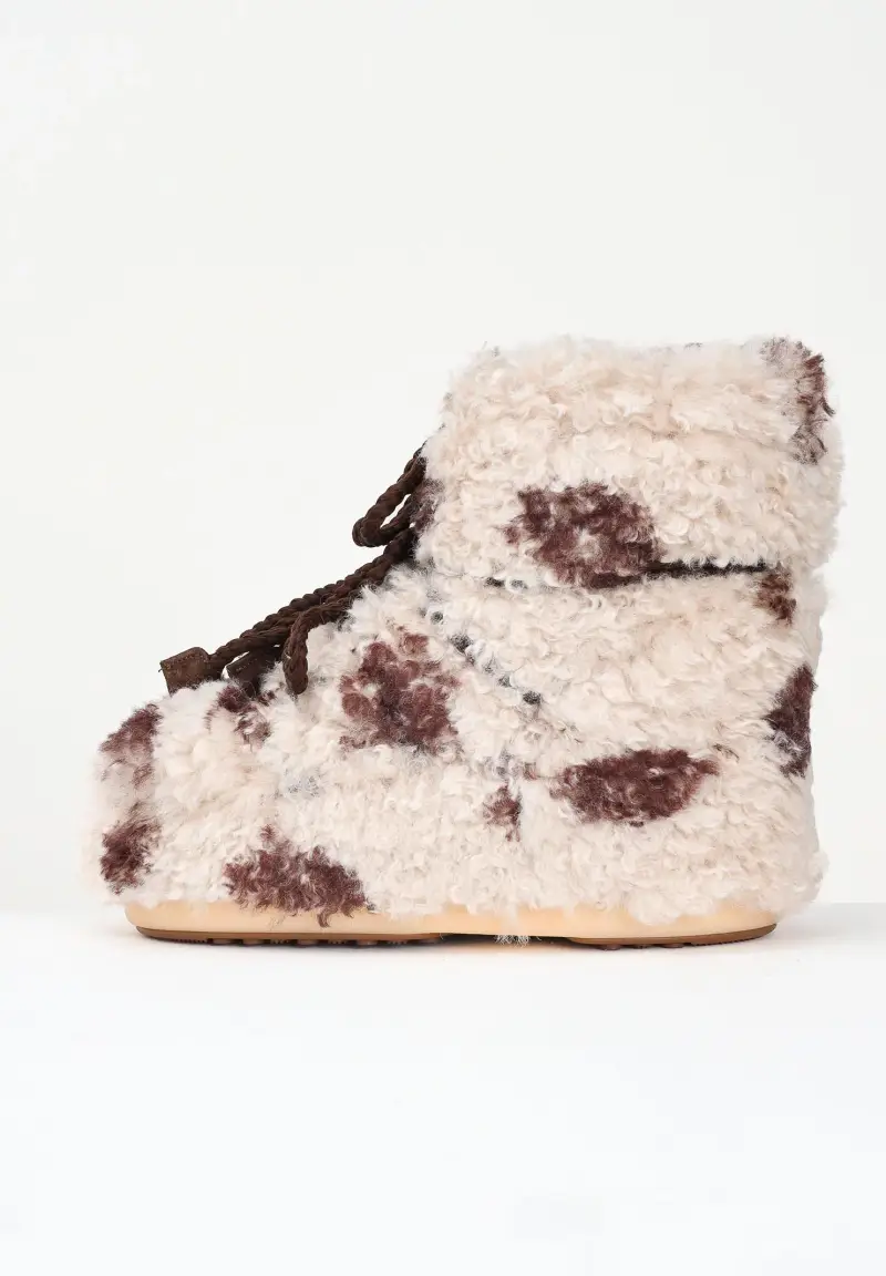 Stivali da neve ICON LOW CURLY beige da donna con stampa cow