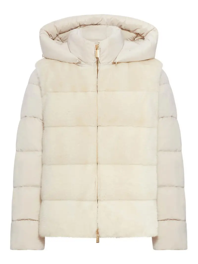Piumino Imbottito Con Design In Pelliccia Color Carne E Neutri