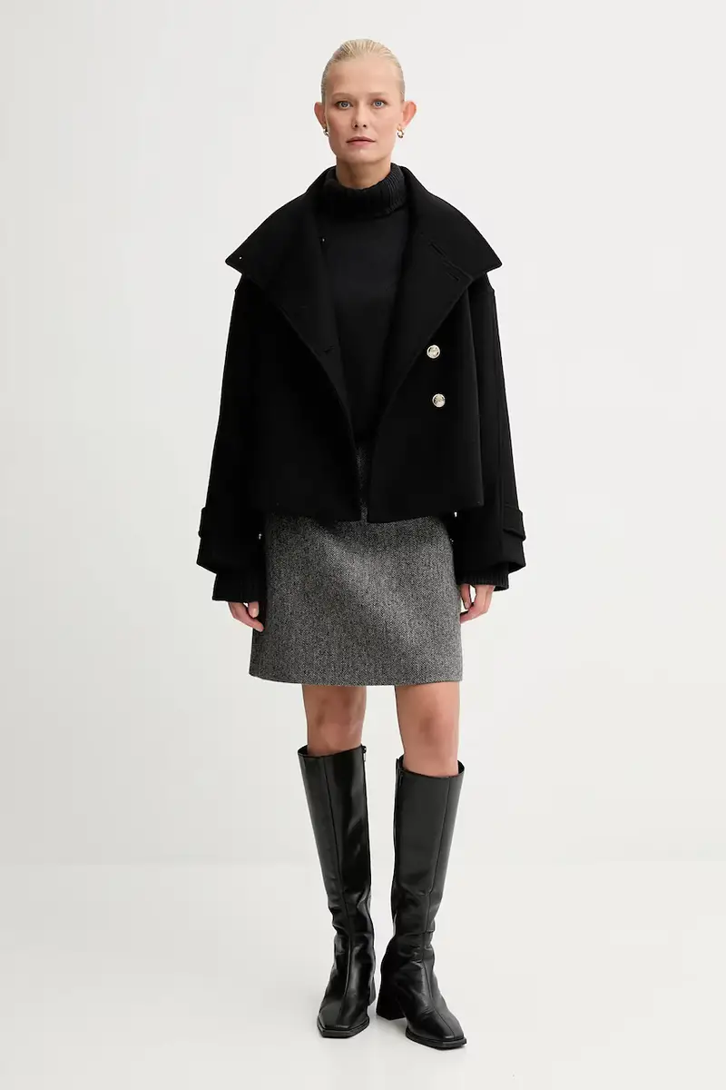 cappotto con aggiunta di lana colore nero GSTAM miniatura 2