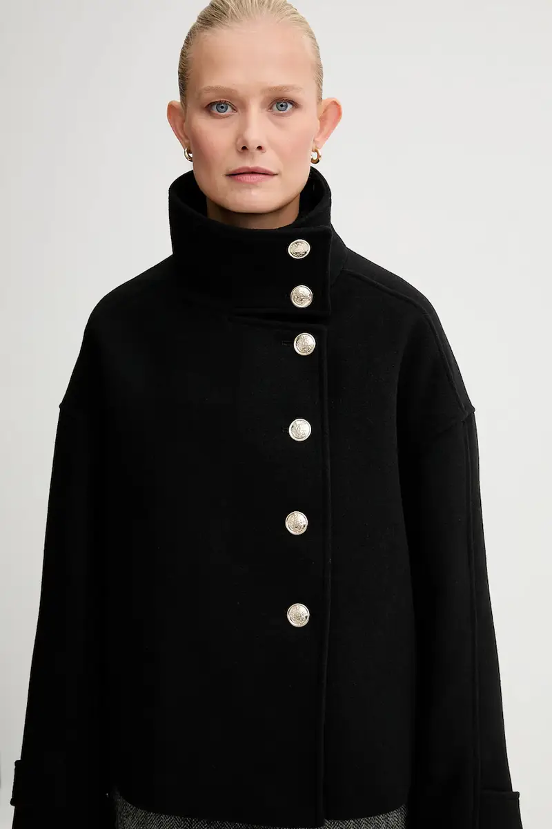 cappotto con aggiunta di lana colore nero GSTAM miniatura 4