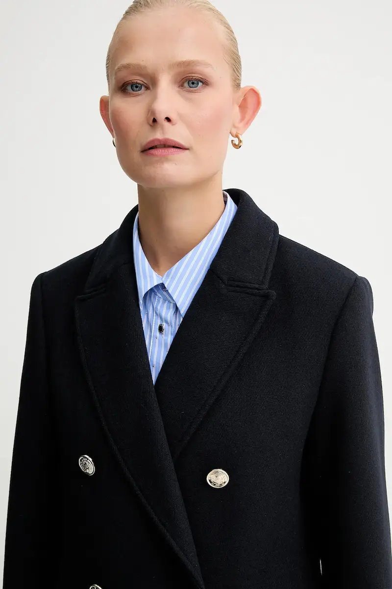 cappotto con lana colore blu navy GCHA miniatura 4