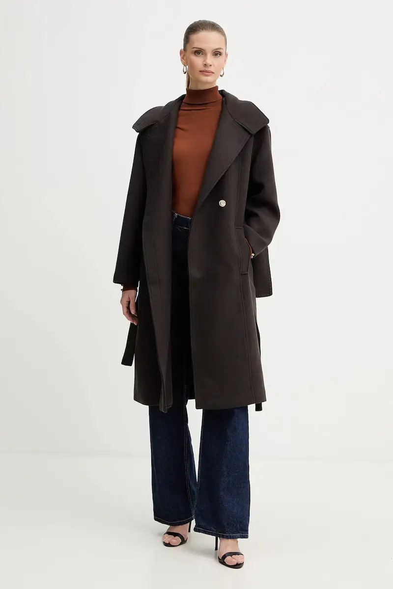 cappotto con lana colore marrone GSCARF miniatura 2