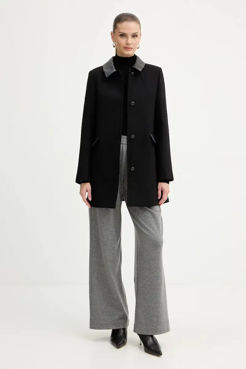 cappotto con lana colore nero GBALI miniatura 2