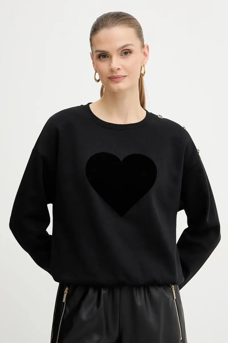 felpa donna colore nero con applicazione TDELOU