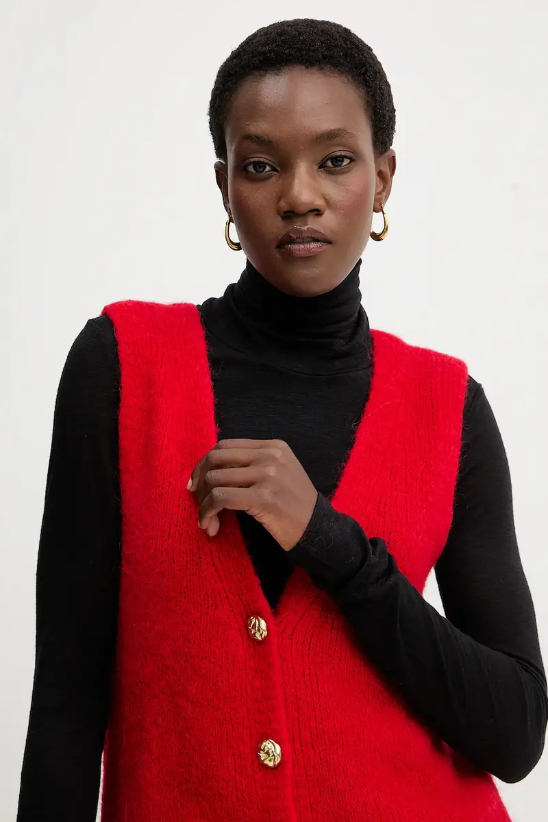 gilè con aggiunta di lana donna colore rosso MROUGE miniatura 4