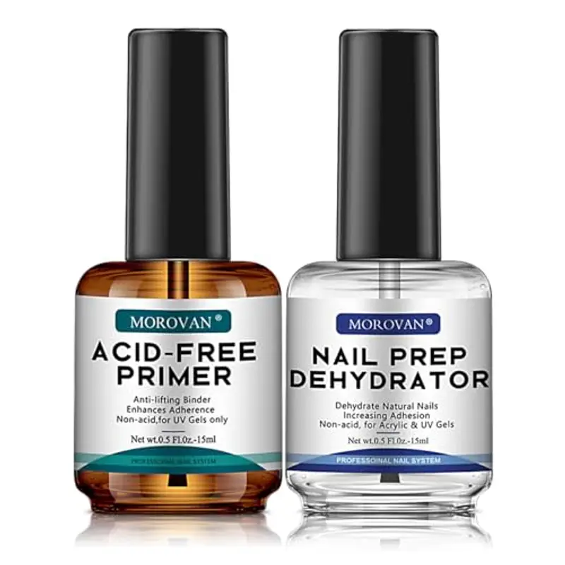 Morovan Nail Prep Primer Unghie - 2Pcs Primer Unghie Semipermanentee Disidratato Naturale Nail Prep Unghie 15ml Lunga Durata Kit Nail Prep e Primer Unghie UV LED per Smalto Unghie Gel