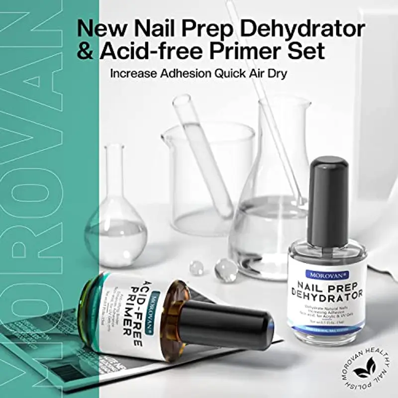 Morovan Nail Prep Primer Unghie - 2Pcs Primer Unghie Semipermanentee Disidratato Naturale Nail Prep Unghie 15ml Lunga Durata Kit Nail Prep e Primer Unghie UV LED per Smalto Unghie Gel miniatura 2