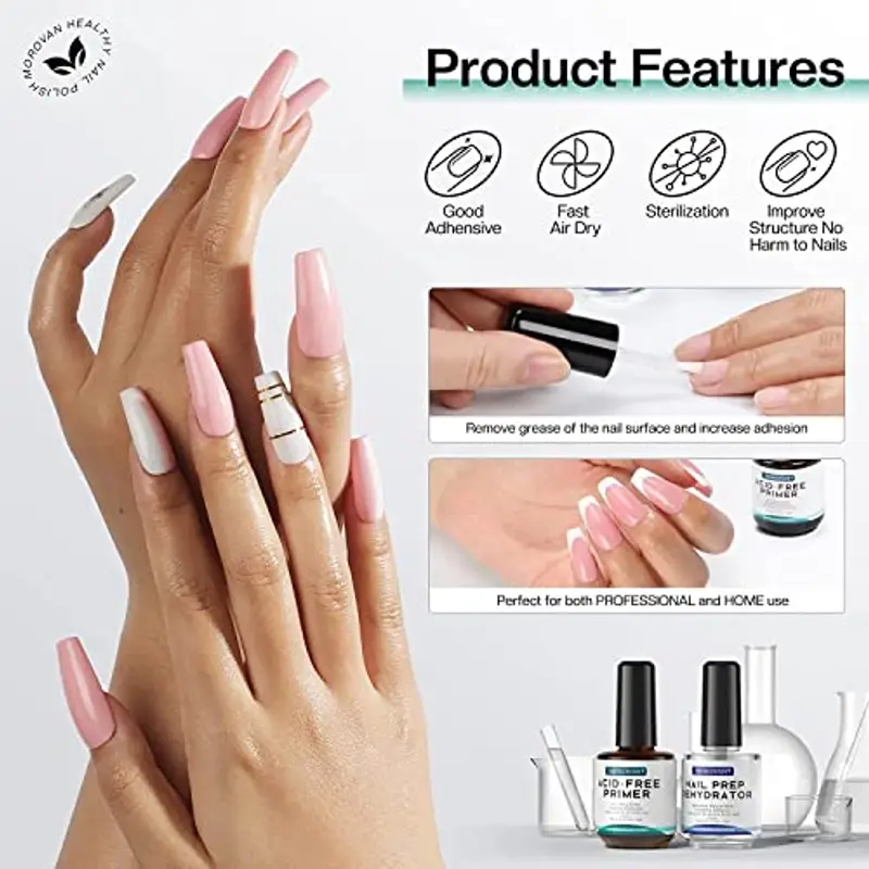 Morovan Nail Prep Primer Unghie - 2Pcs Primer Unghie Semipermanentee Disidratato Naturale Nail Prep Unghie 15ml Lunga Durata Kit Nail Prep e Primer Unghie UV LED per Smalto Unghie Gel miniatura 3
