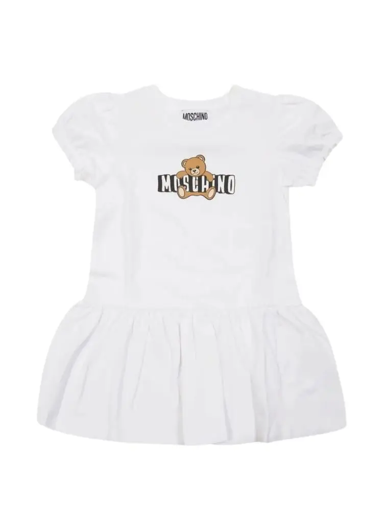 abito bianco neonata logo teddy sul davanti