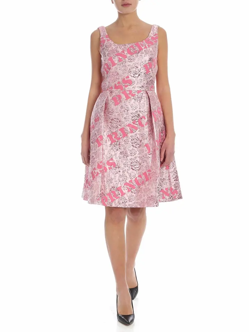 Abito jacquard rosa con nastro in seta