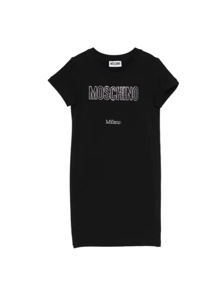 abito nero bambina logo con strass